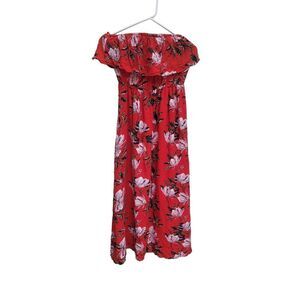 SIM & SAM Women's Floral Strapless Red Maxi Lined Small